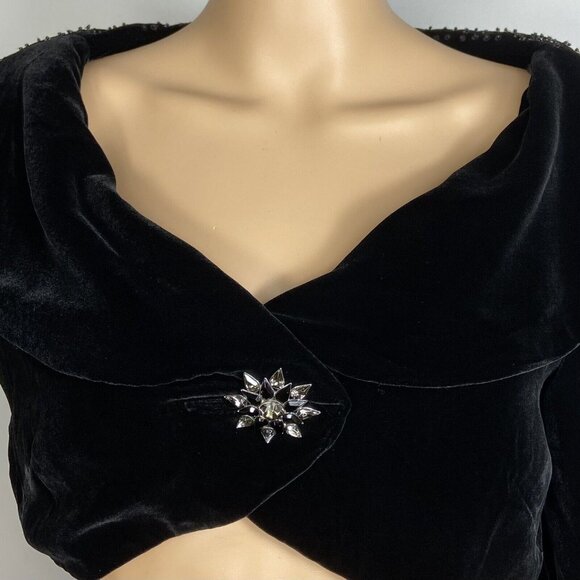 Zelda Soft Silk Blend Velvet Bolero Jacket Sz 6 Rhinestone Sequins Cropped - Picture 3 of 9